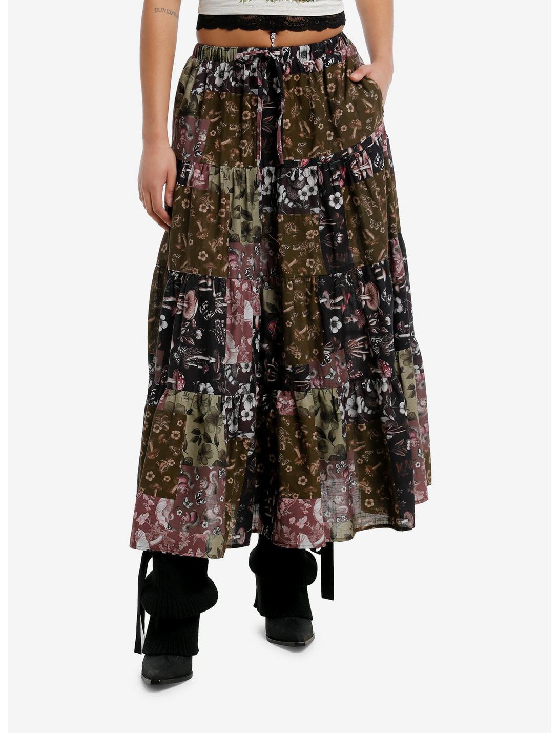 Thorn & Fable Flower Mushroom & Creature Patchwork Midi Skirt Product Image