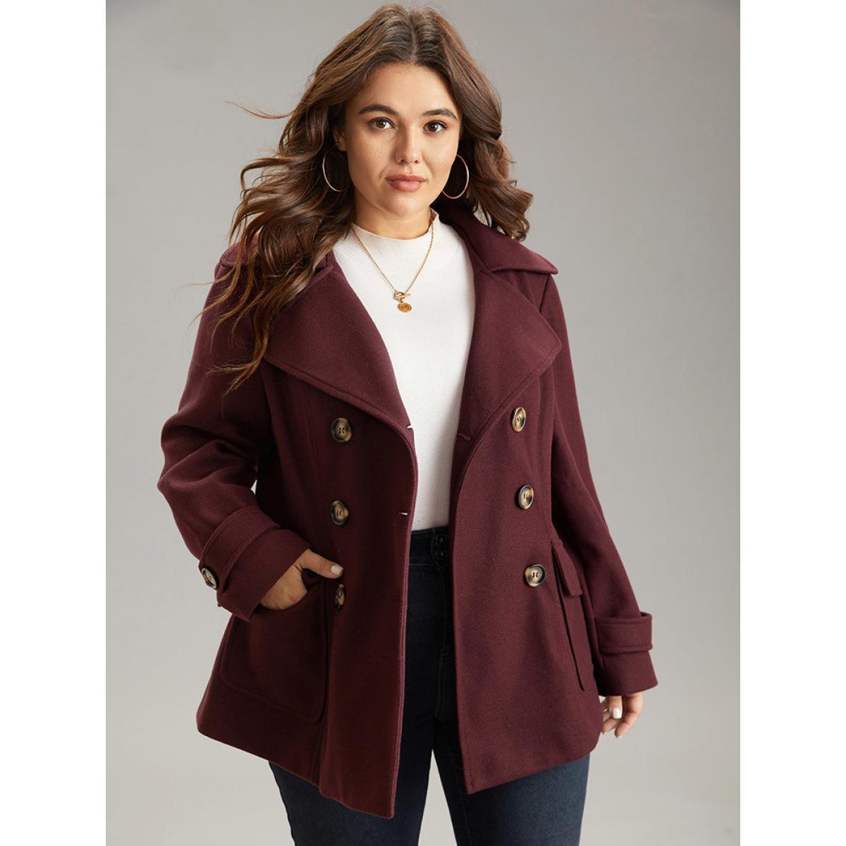 Plus Size Lapel Collar Double Breasted Flap Pocket Jacket Women Eggplant Lined Pocket Dailywear Jackets BloomChic 26/4X Product Image