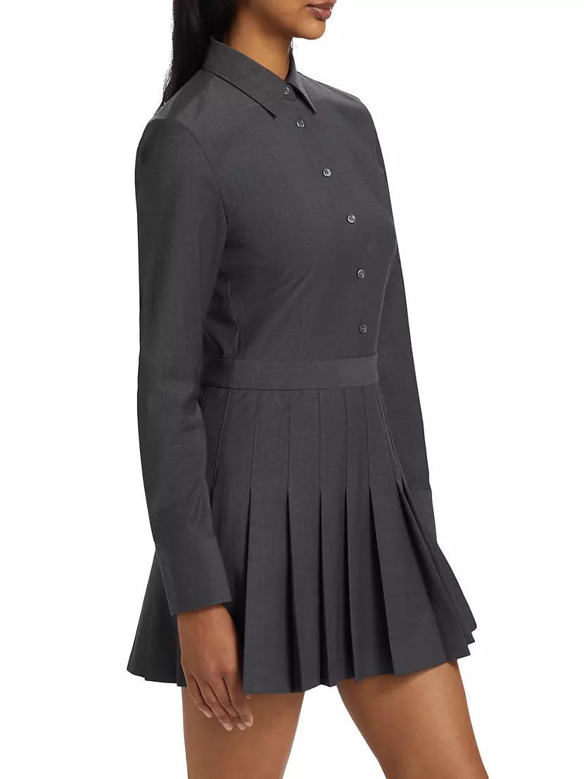 Wool-Blend Pleated-Skirt Mini-Shirtdress Product Image