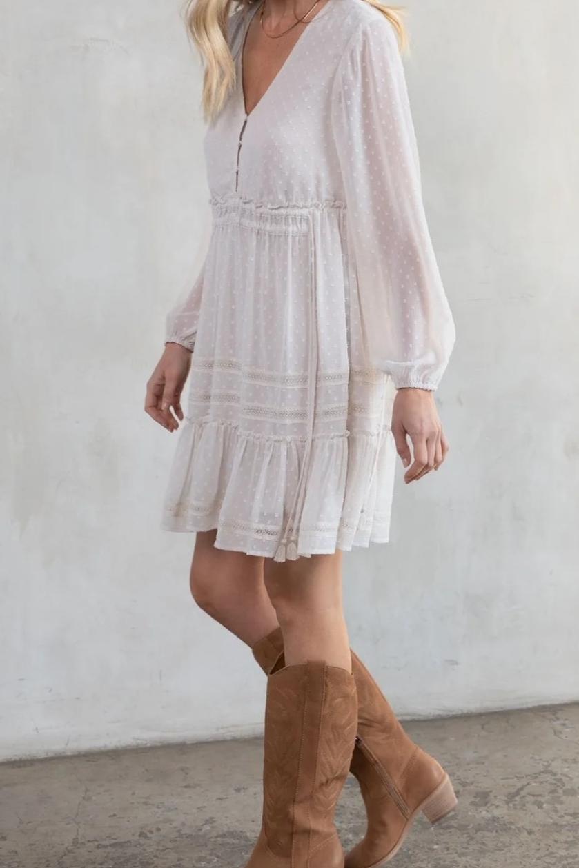 Dreamy Sheer Swiss Dot Long Sleeve Mini Dress Product Image