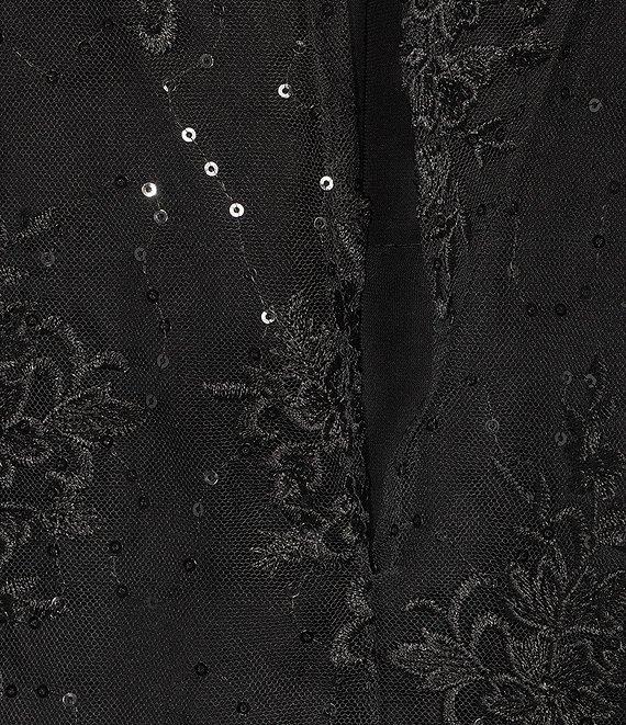 R & M Richards Plus Size Sweetheart Neck Embroidered Sequin Mesh Cape Overlay Dress Product Image