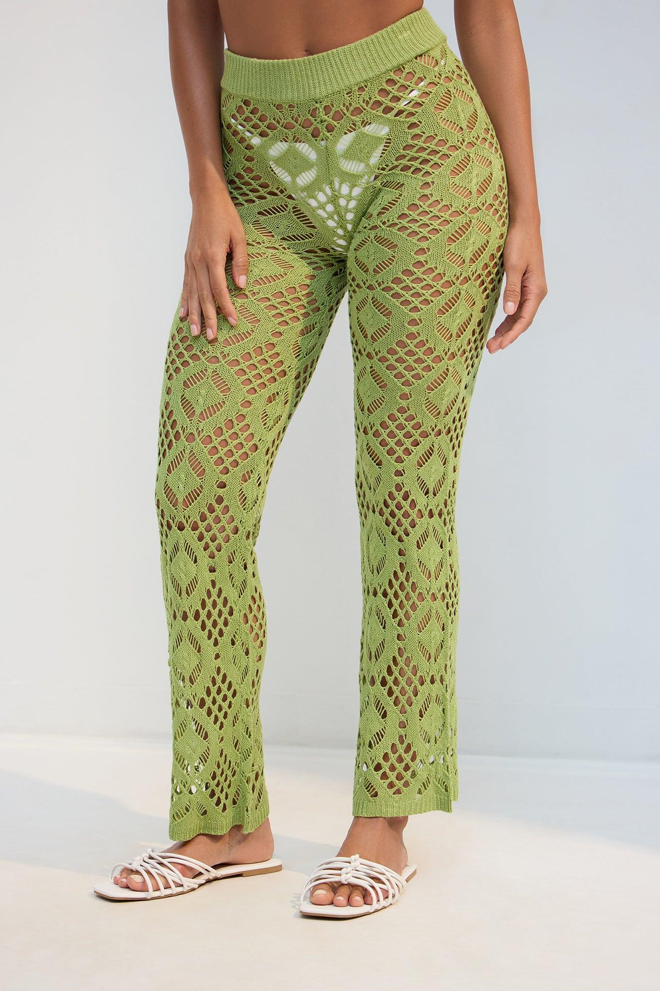 Feel The Breeze Crochet Cover Up Pants - Lime Product Image