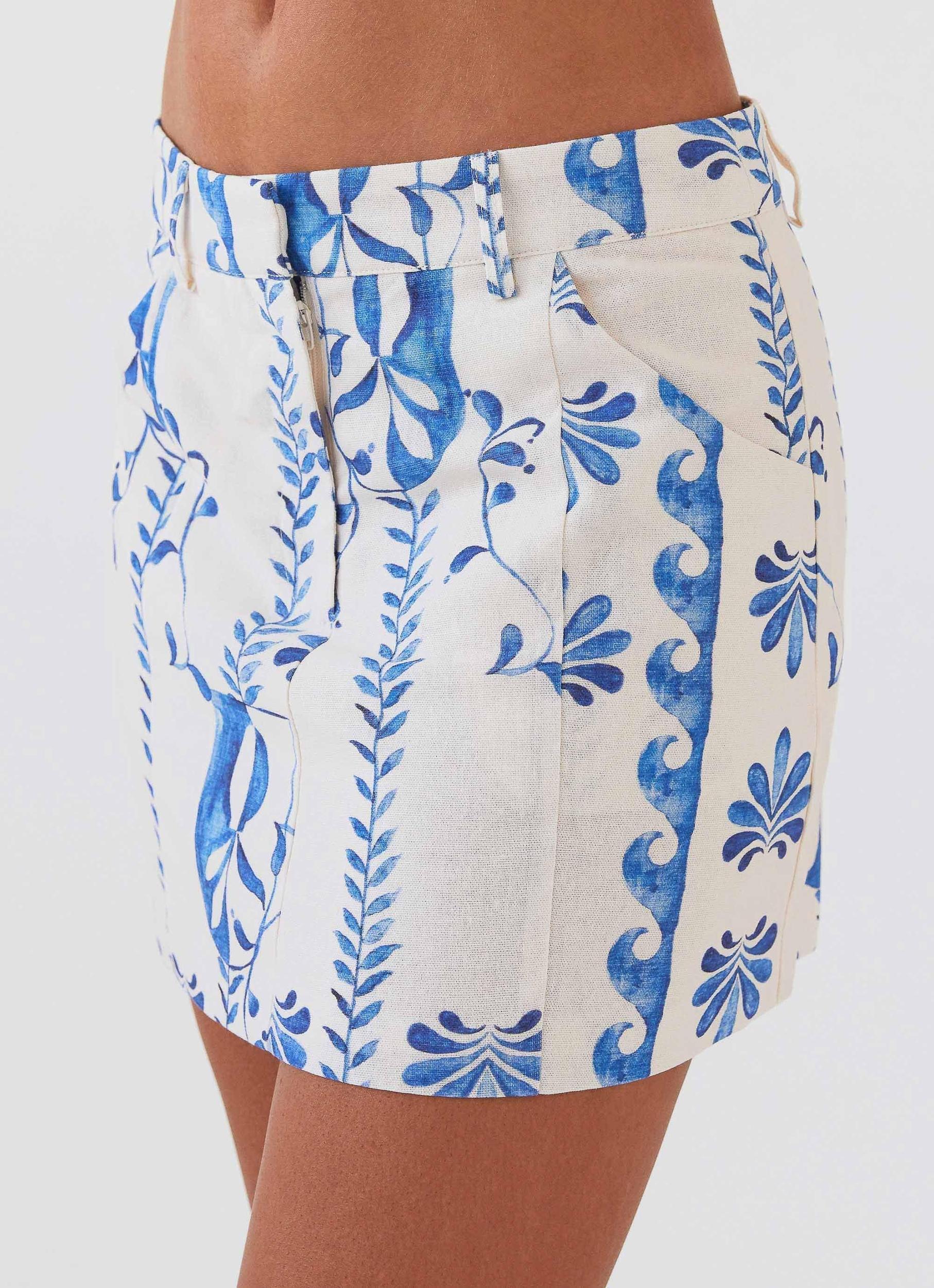 Marissa Linen Mini Skirt - Floral Wave Product Image
