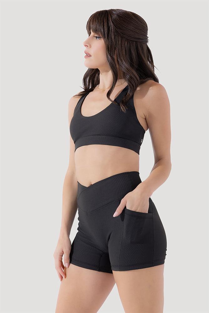 Crisscross Hourglass® Midi Shorts with Pockets (Ribbed) - Dark Charcoal Product Image