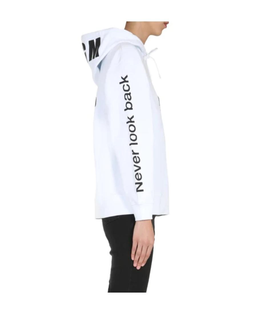 MSGM Logo Printed Hooded Sweater In White Product Image