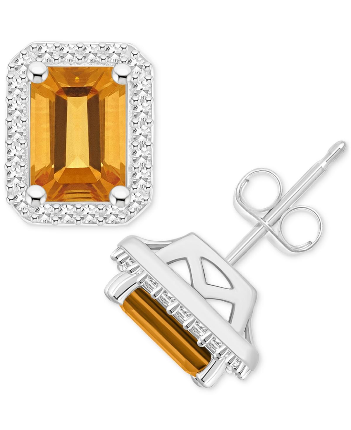 Celebration Gems Sterling Silver Gemstone & 1/5 Carat T.W. Diamond Halo Stud Earrings, Women's, Citrine Product Image