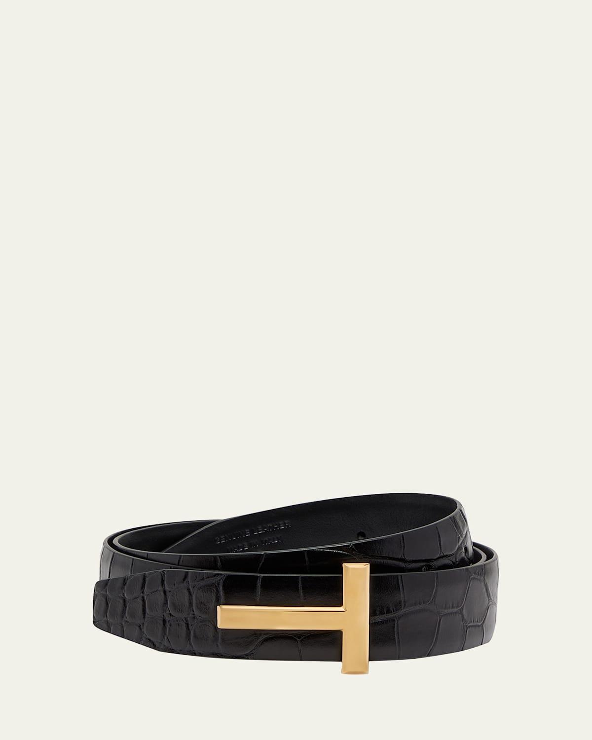 T Buckle Croc-Embossed Patent Belt Product Image