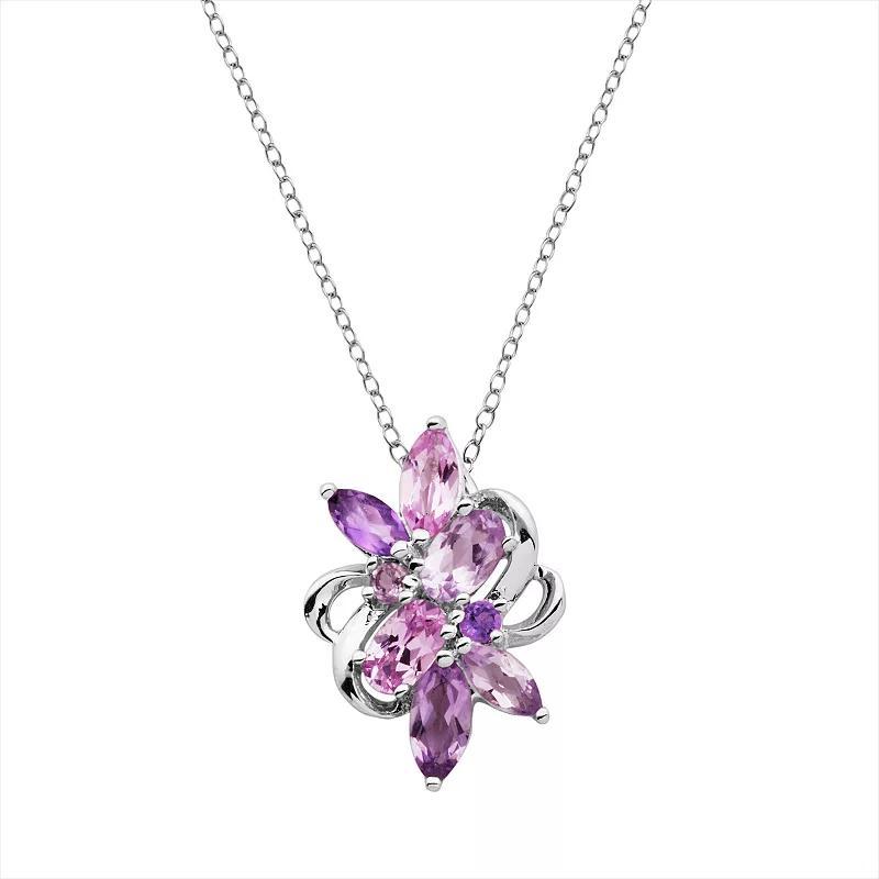 Sterling Silver Amethyst and Lab-Created Pink Sapphire Cluster Pendant, Women's, Size: 18", Purple Product Image