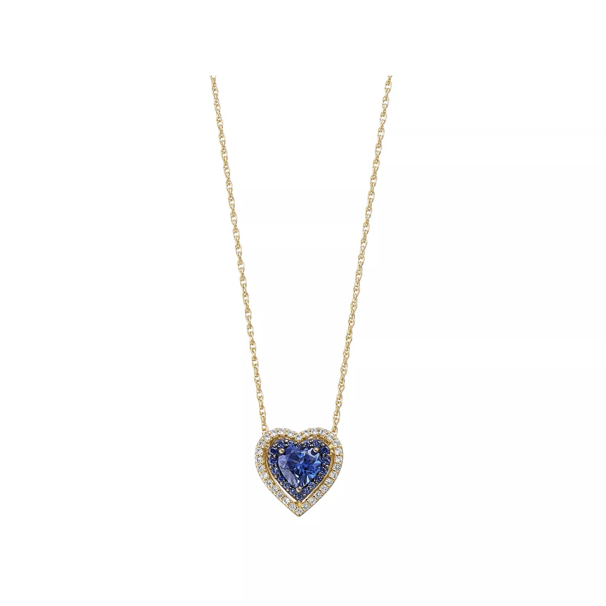 14k Gold Over Silver Lab-Created Sapphire & Lab-Created White Sapphire Pendant Necklace, Women's, Size: 18", Sterling Product Image