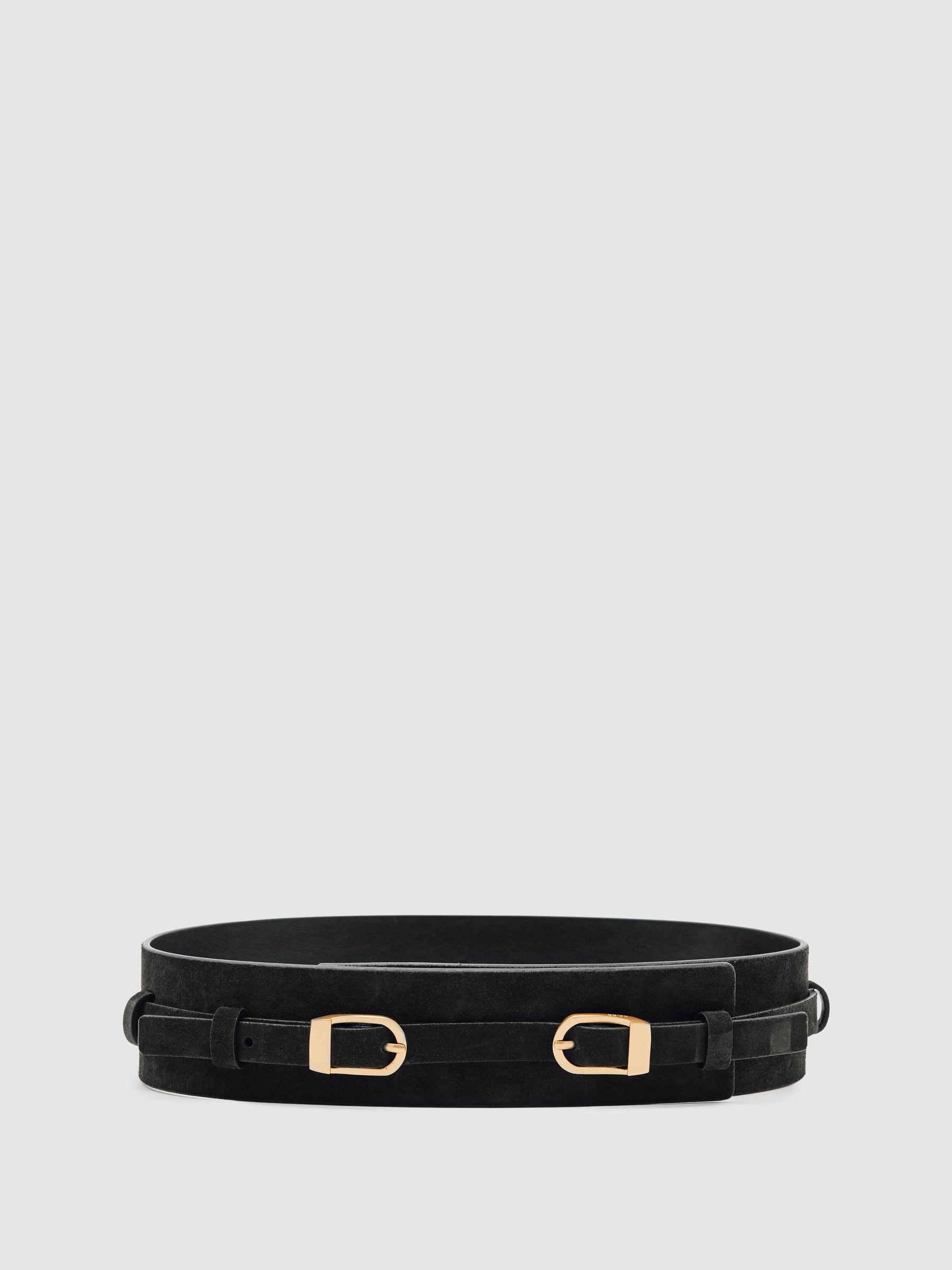 Suede Double-Buckle Waist Belt in Chocolate Product Image