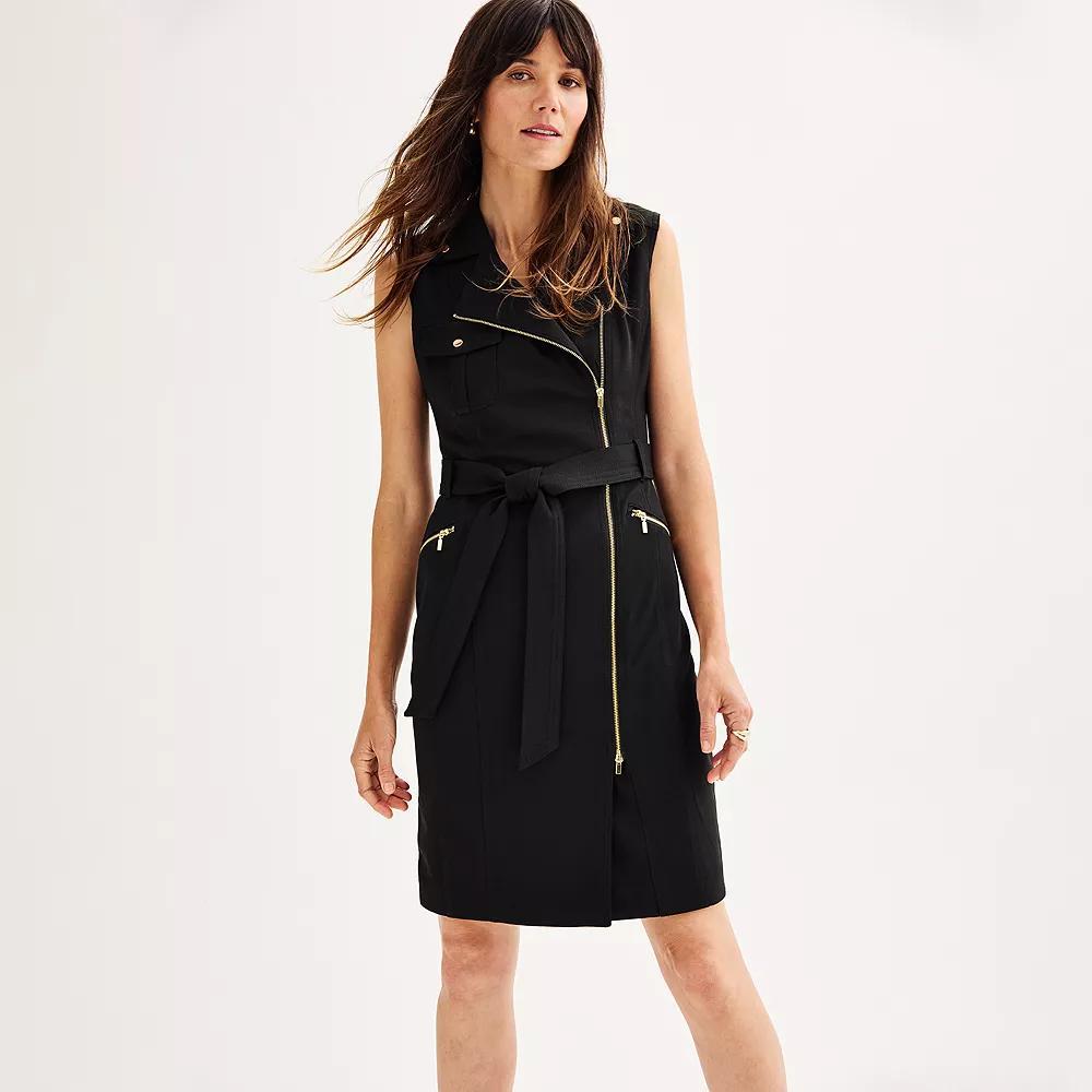 Women's Andrew Marc Sleeveless Collar Neck Moto Dress, Size: 14, Black Product Image