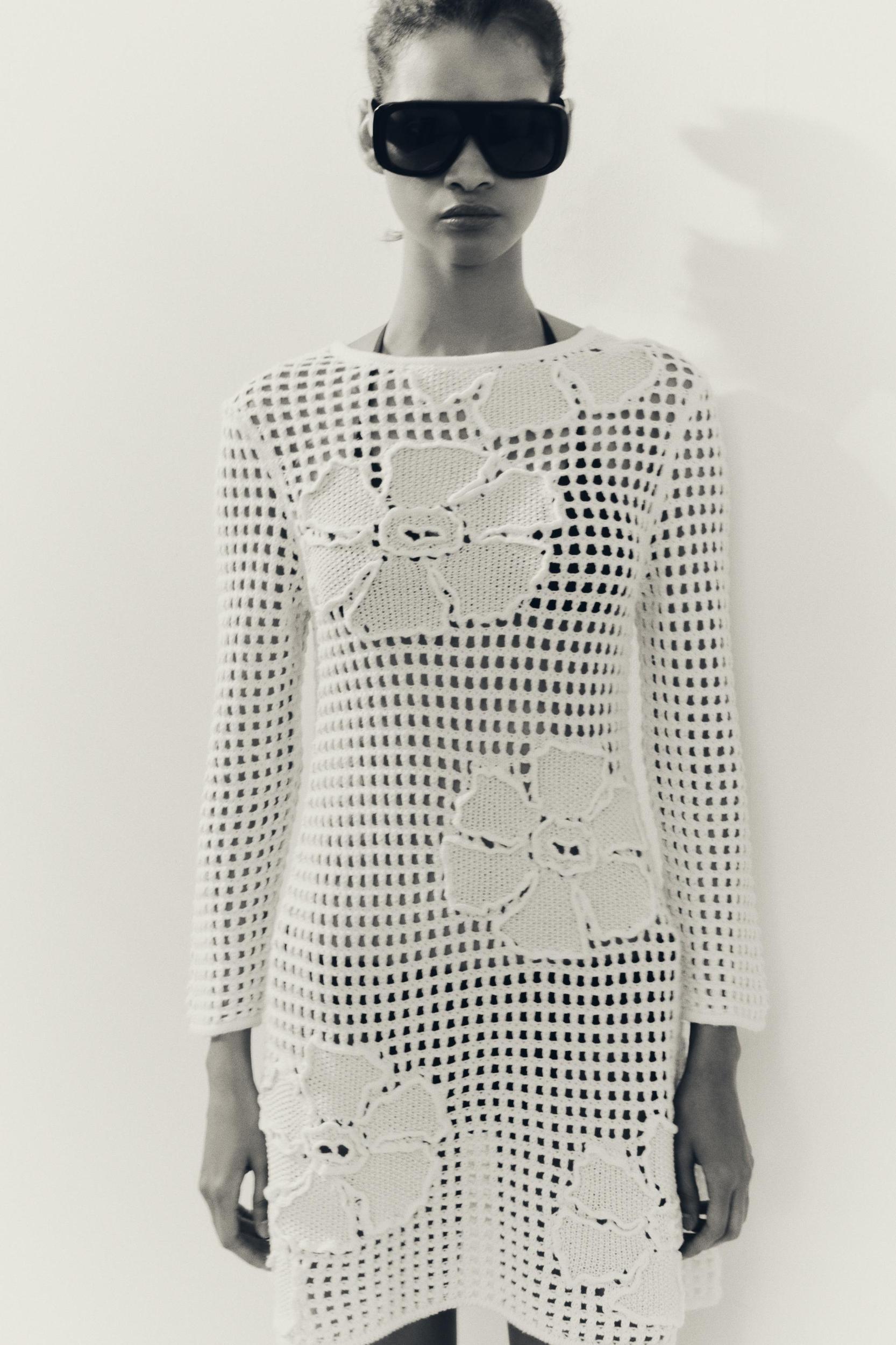 FLORAL CROCHET KNIT DRESS Product Image