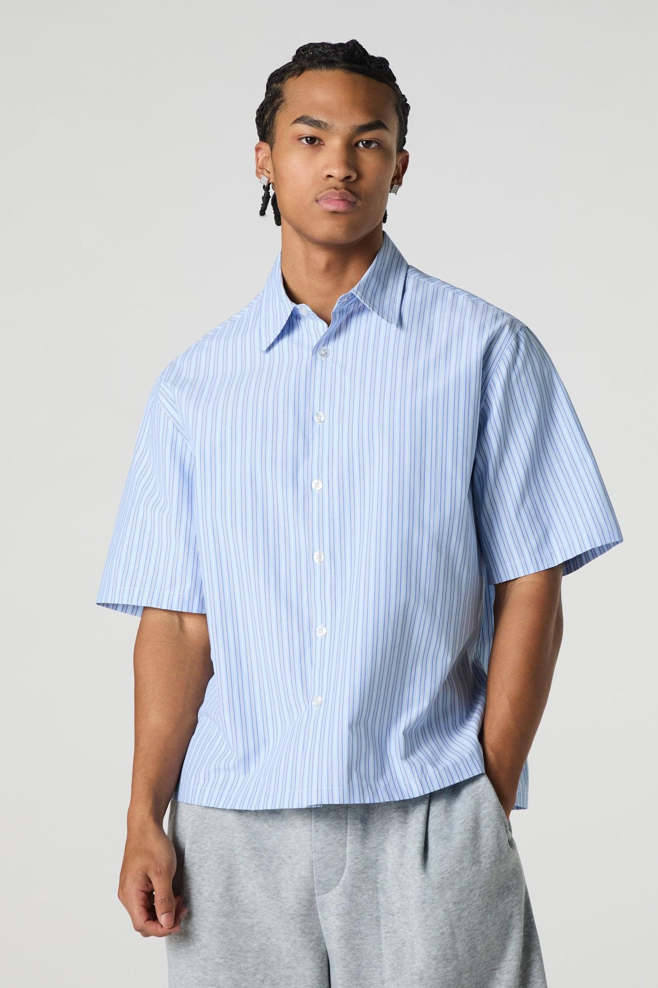 Striped Button-Up Boxy Top Male Product Image
