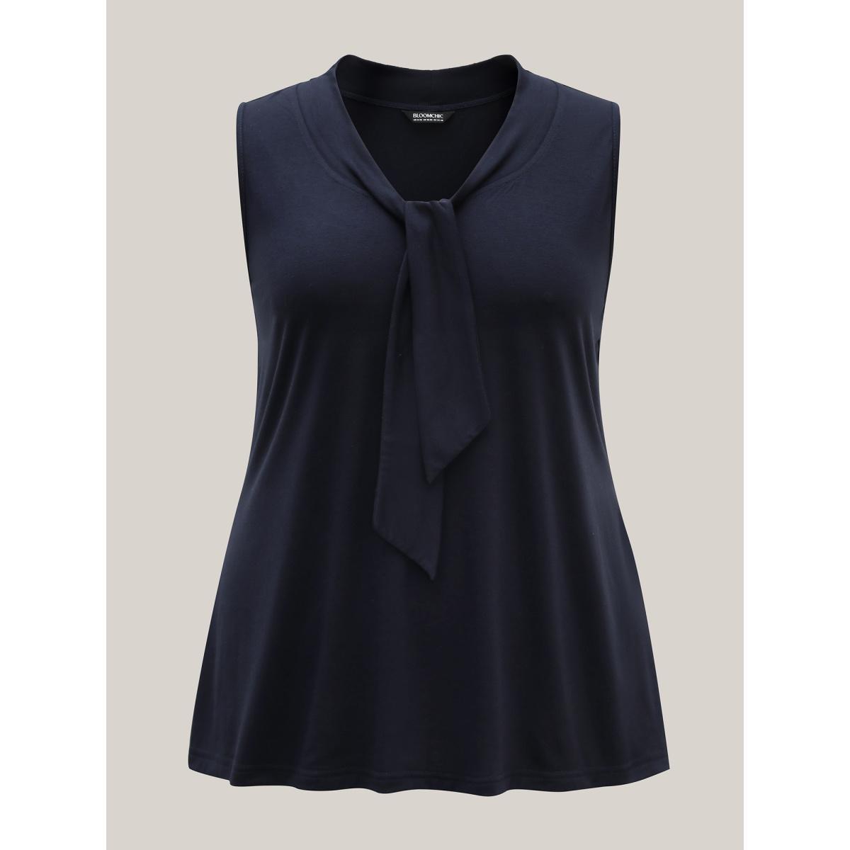 Plus Size Knotted Neckline Fitted Sleeveless Blouse Women Indigo At the Office Non Ribbon-tied collar Work Tank Tops Camis BloomChic 26/4X Product Image