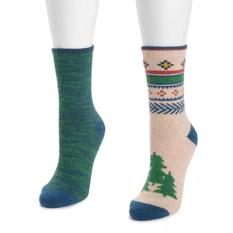 Women's 2-pk. MUK LUKS Ribbed Wool Boot Socks, Ecru Green Product Image