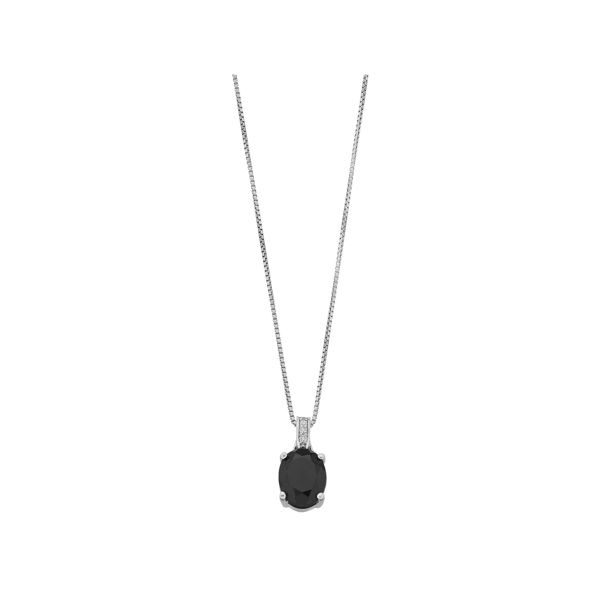 Gemminded Sterling Silver Onyx & Diamond Accent Oval Pendant, Women's, Size: 18" Product Image