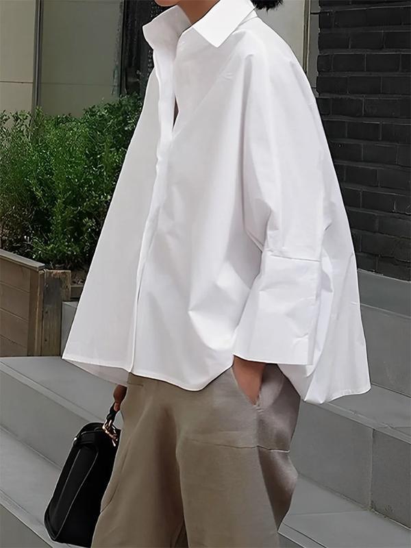 Long Sleeves Loose Solid Color Lapel Collar Blouses&Shirts Tops Product Image