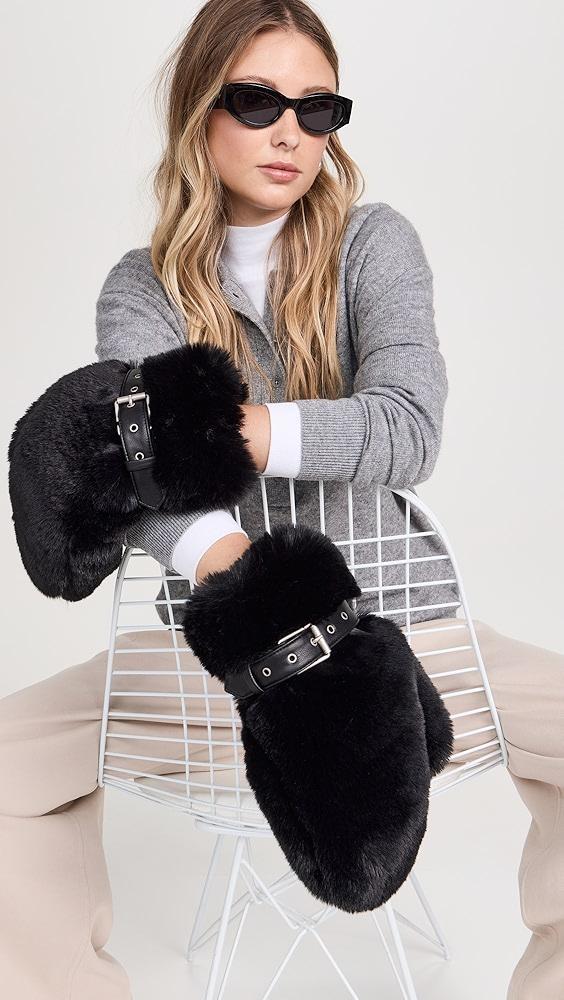Acne Studios Fluffy Faux Fur Buckle Mittens | Shopbop Product Image