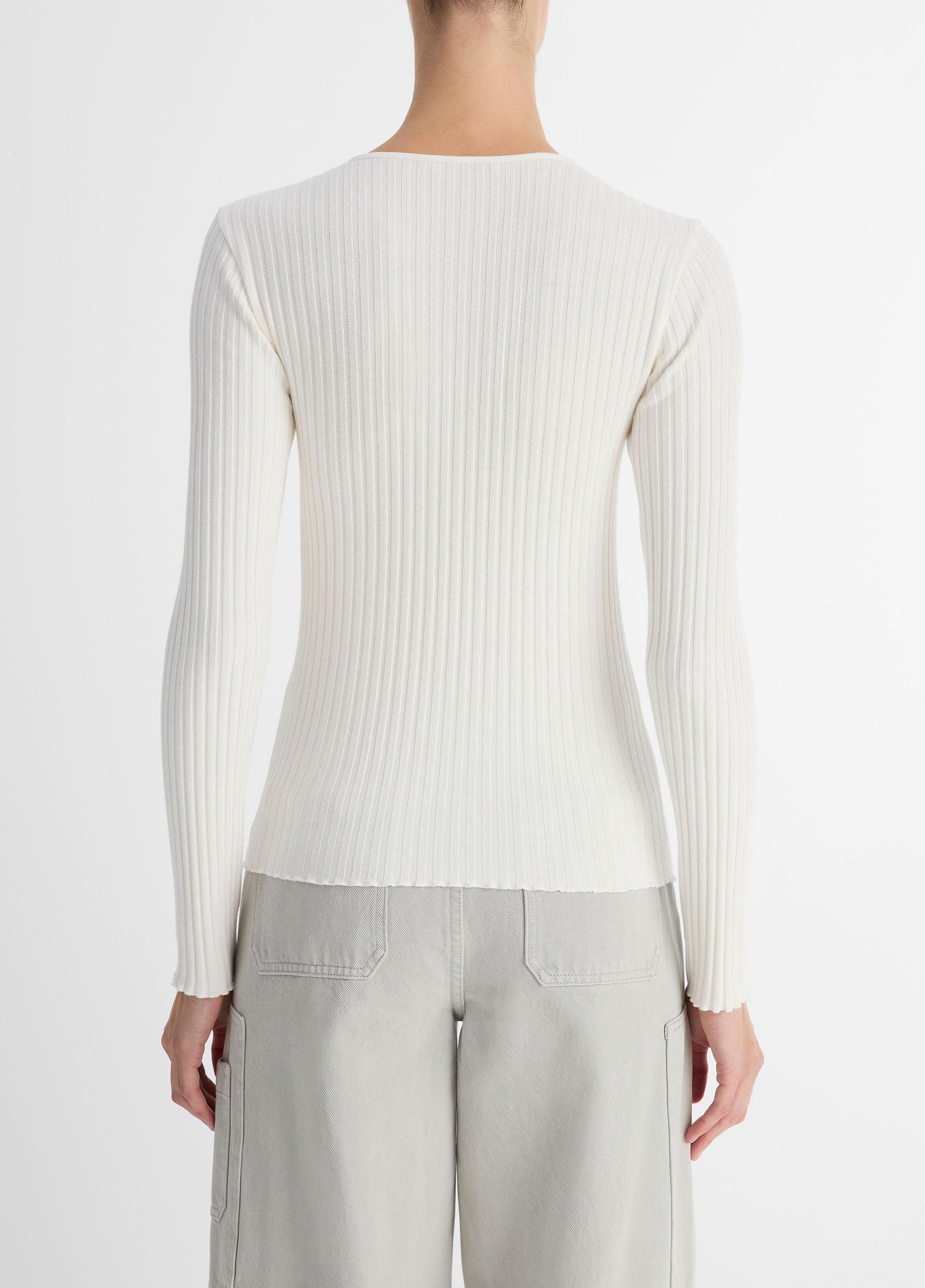 Womens Ribbed Cotton-Blend Henley, Off White, Size XL Vince Product Image