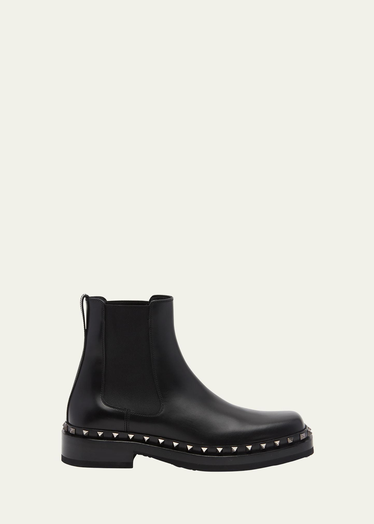 Mens M-Way Rockstud Ankle Boots in Calfskin Leather Product Image