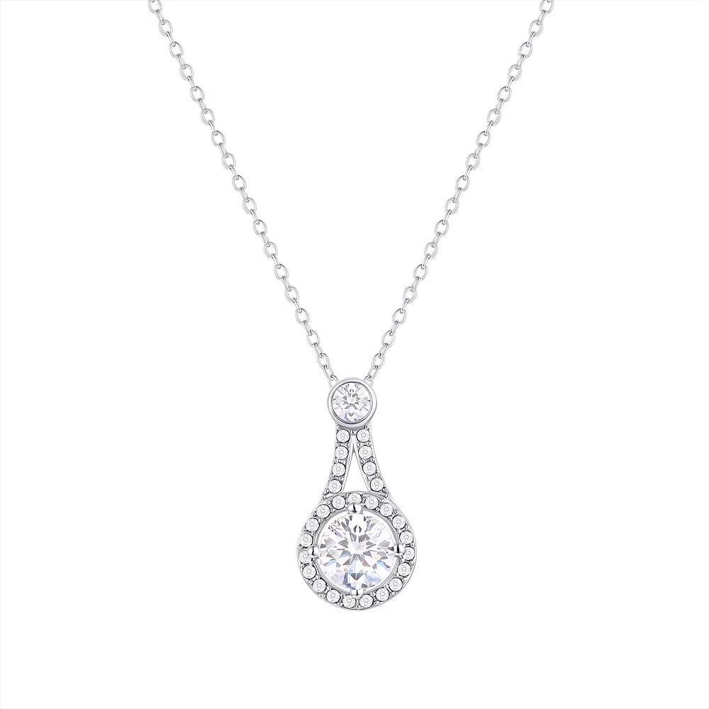Forever Radiant Sterling Silver Clear Crystal Halo Pendant Necklace, Women's, Size: 18" Product Image