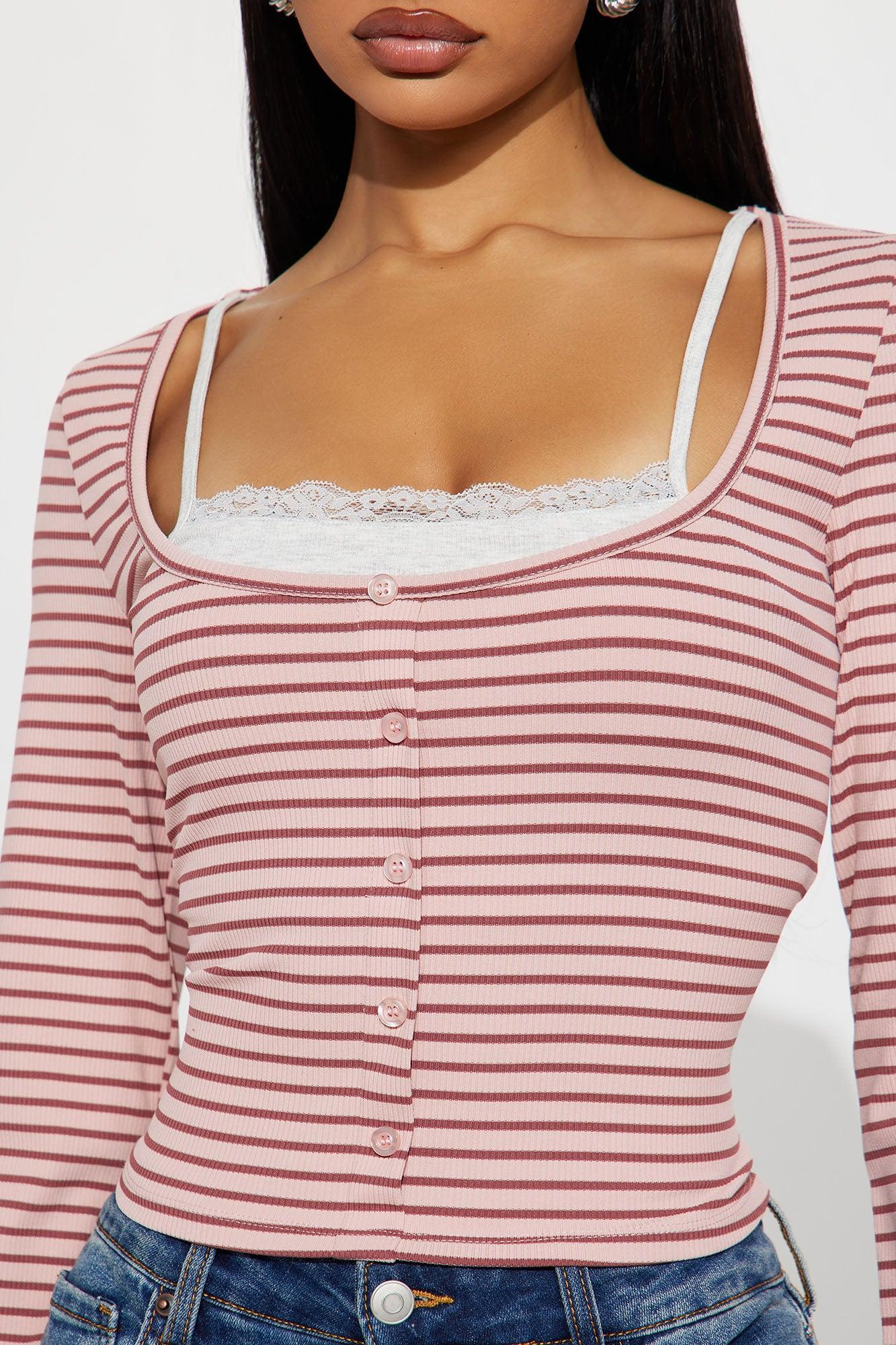 Channa Striped Ribbed Long Sleeve Top - Mauve/combo Female Product Image