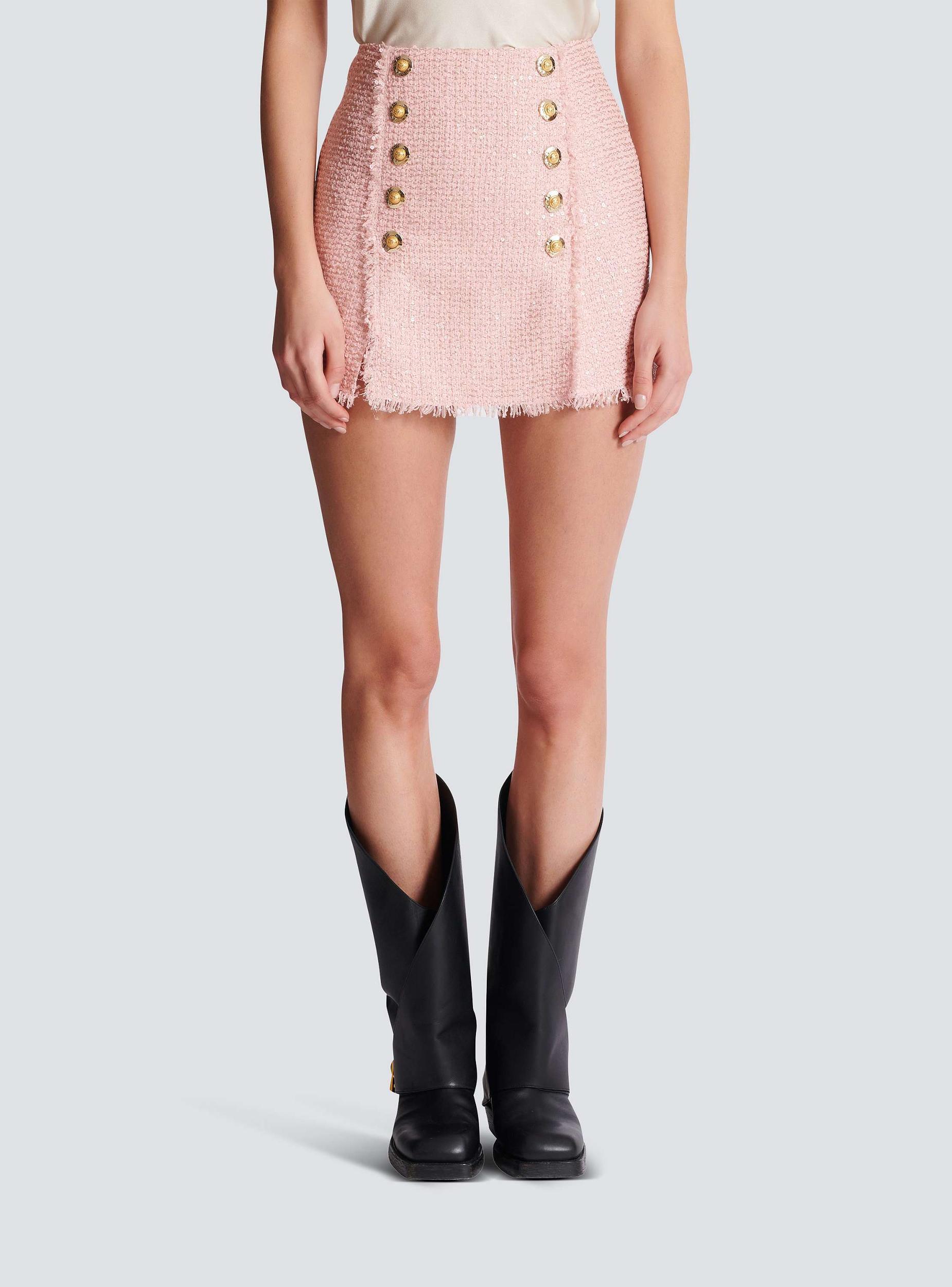 Short sequinned tweed skirt Product Image