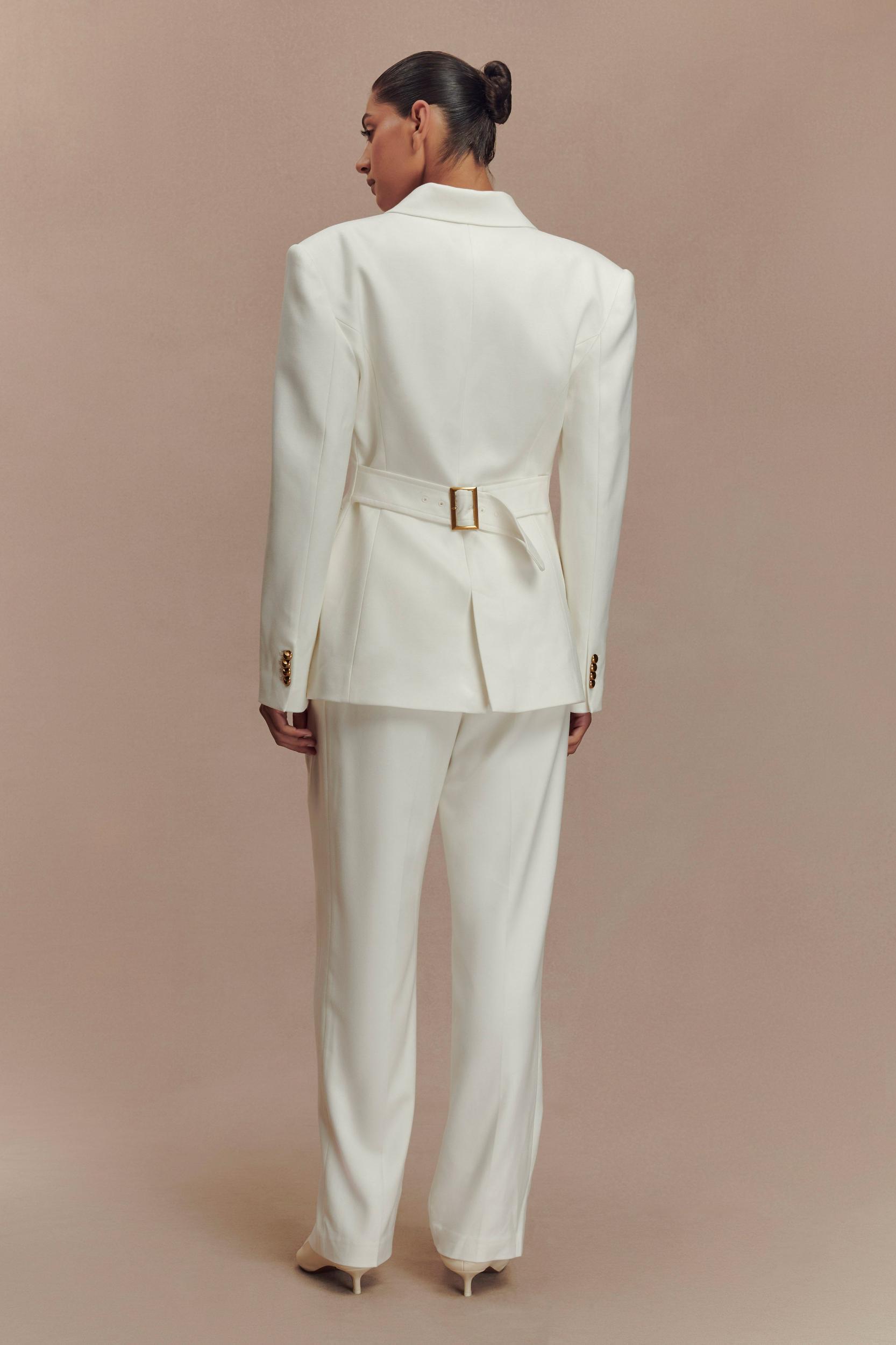 Penelope Pleated High Waisted Pants - Ivory Product Image