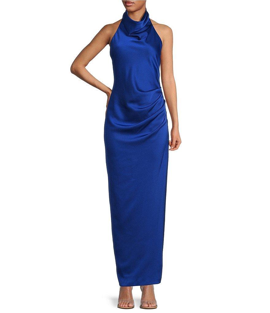Gianni Bini Yelena Satin High Mock Neck Sleeveless Long Sheath Dress Product Image