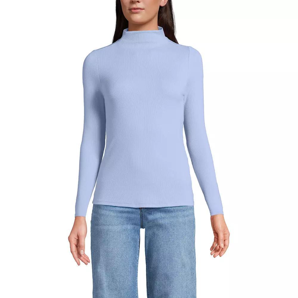 Women's Lands' End Rib Skimming Long Sleeve Mock Neck Top, Size: Medium, Red Red Product Image