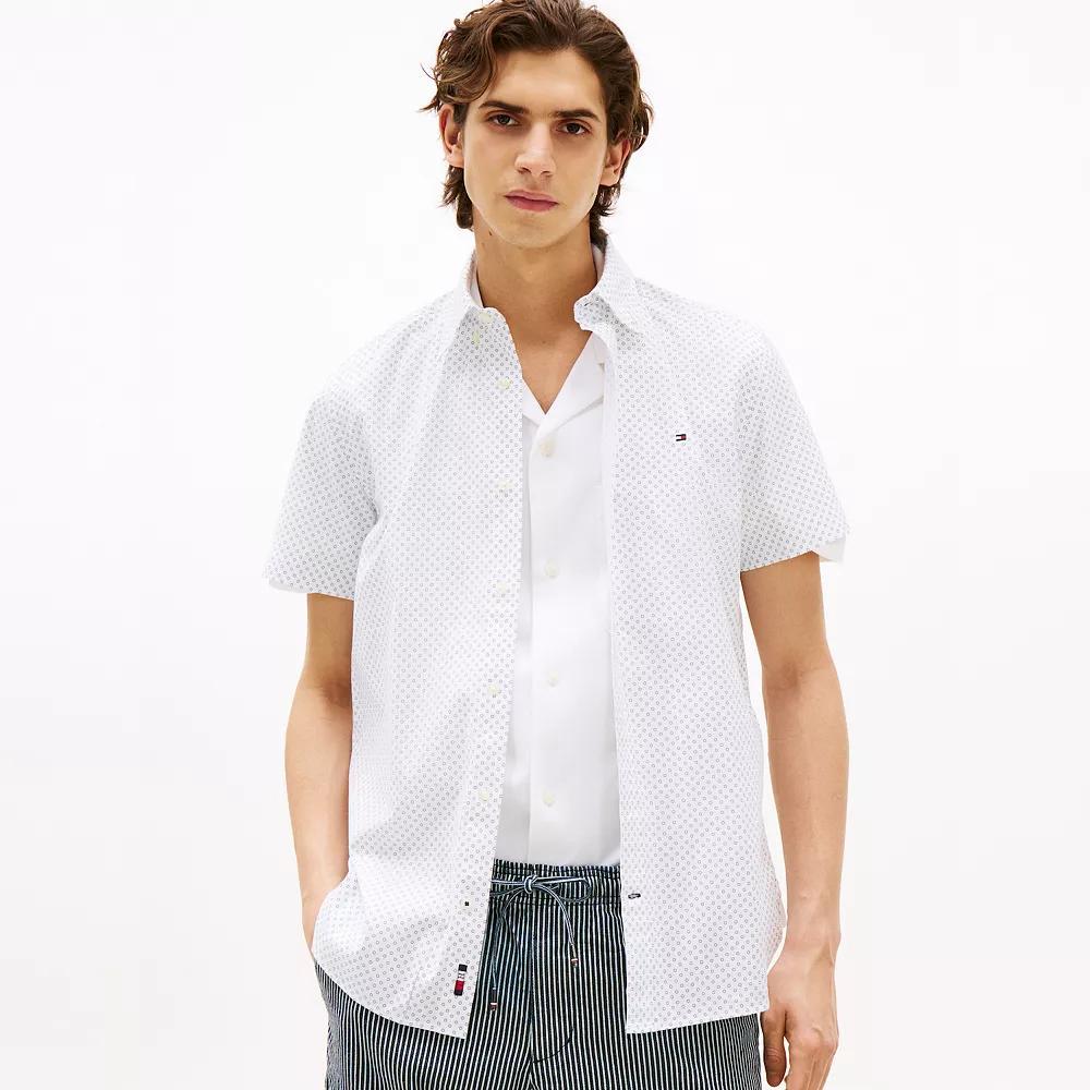 Men's Tommy Hilfiger Short Sleeve Printed Shirt, Size: XL, Optic White Product Image