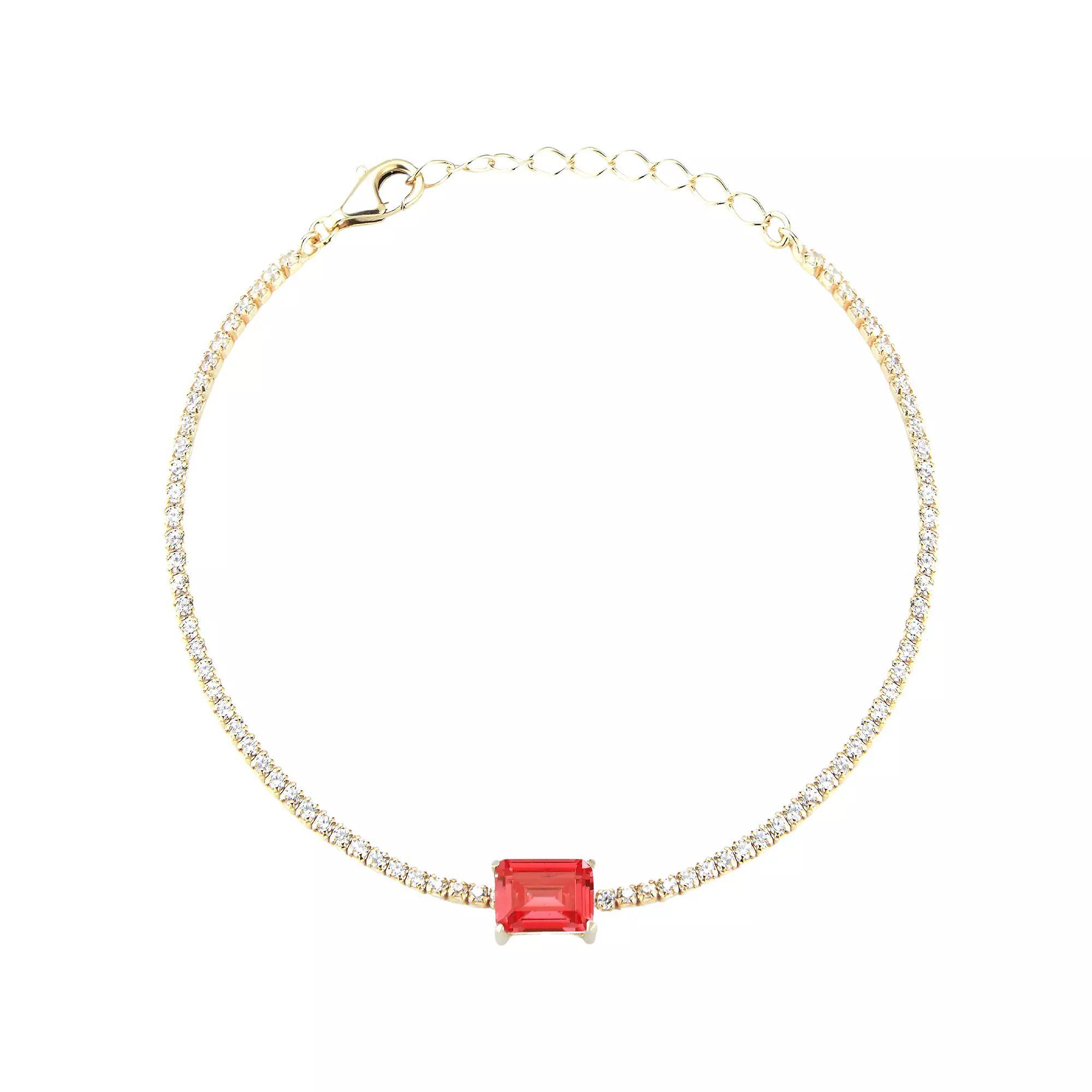 Sunkissed Sterling 14k Gold Over Silver Emerald Cut Cubic Zirconia Tennis Bracelet, Women's, Size: 7", Gold Tone Red Product Image