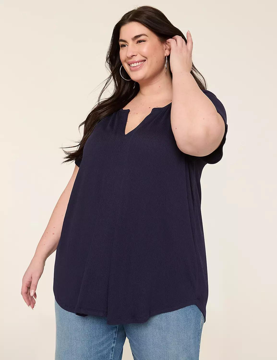 Short-Sleeve Notch-Neck Top Product Image