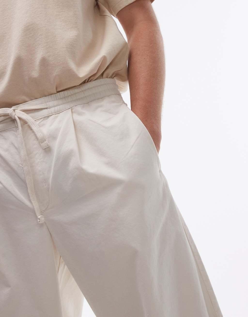 Topman wide leg pants in ecru Product Image