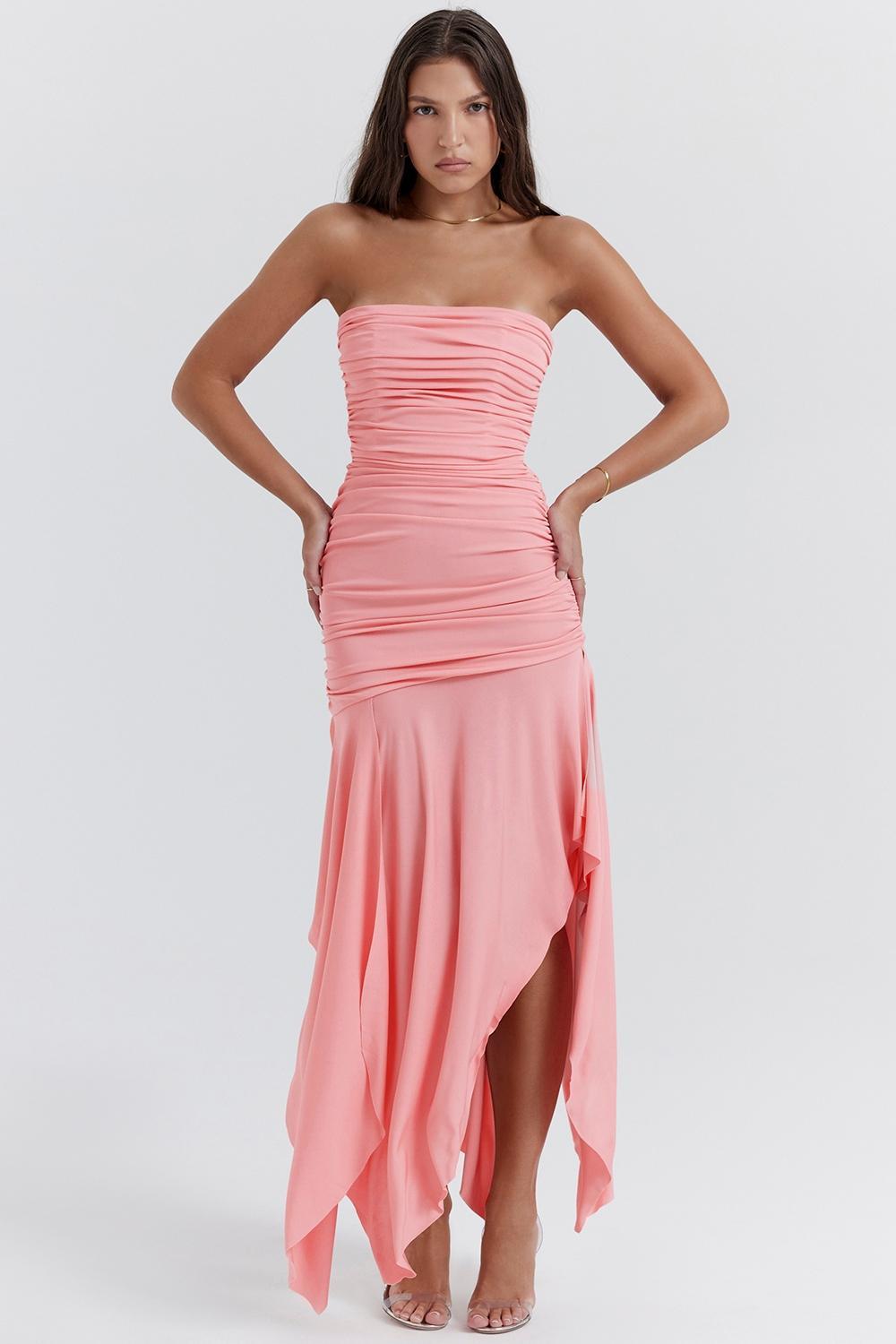 Ivana  apricot gathered asymmetric dress Product Image