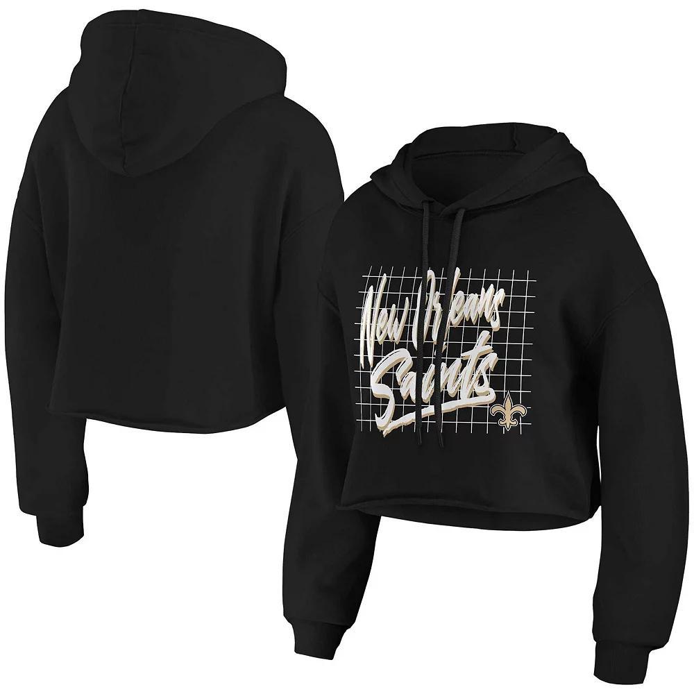 Women's WEAR by Erin Andrews Black New Orleans Saints Domestic Cropped Pullover Hoodie, Size: XL Product Image