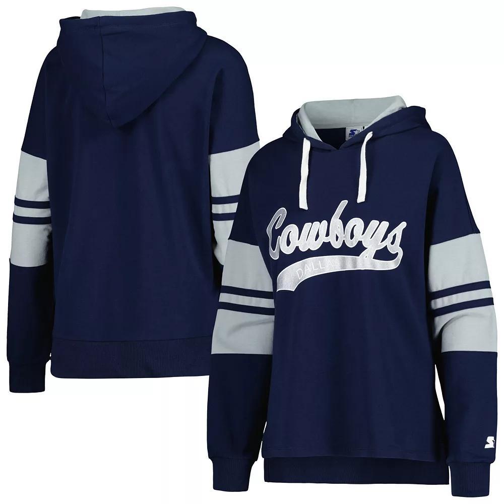 Women's Starter Navy Dallas Cowboys Bump And Run Long Sleeve Hoodie T-Shirt, Size: XS, Blue Product Image