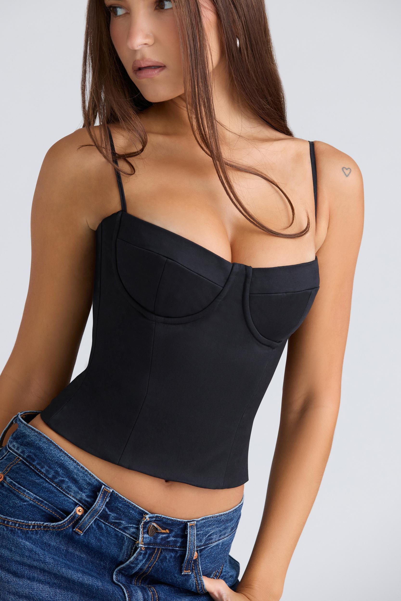 Samaria  black stretch twill cupped corset top Product Image