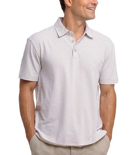 Southern Tide Stripe Linen Sandwave Short Sleeve Polo Shirt Product Image