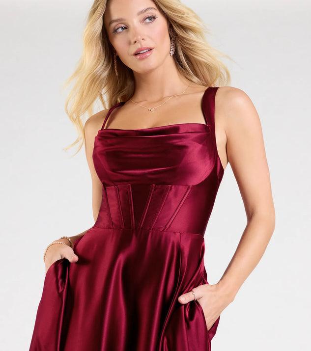 Daphne Corset Slit A-Line Satin Formal Dress Product Image