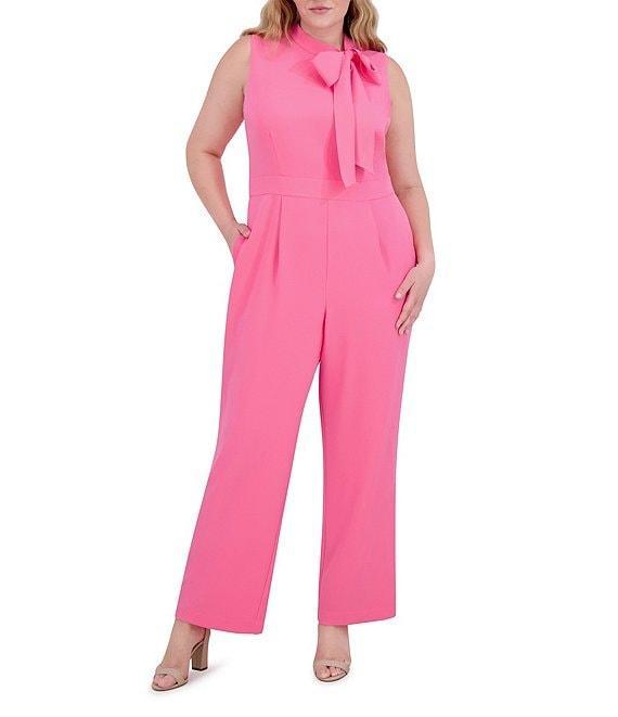 Vince Camuto Plus Size Bow Tie Halter Neck Sleeveless Stretch Crepe Jumpsuit Product Image