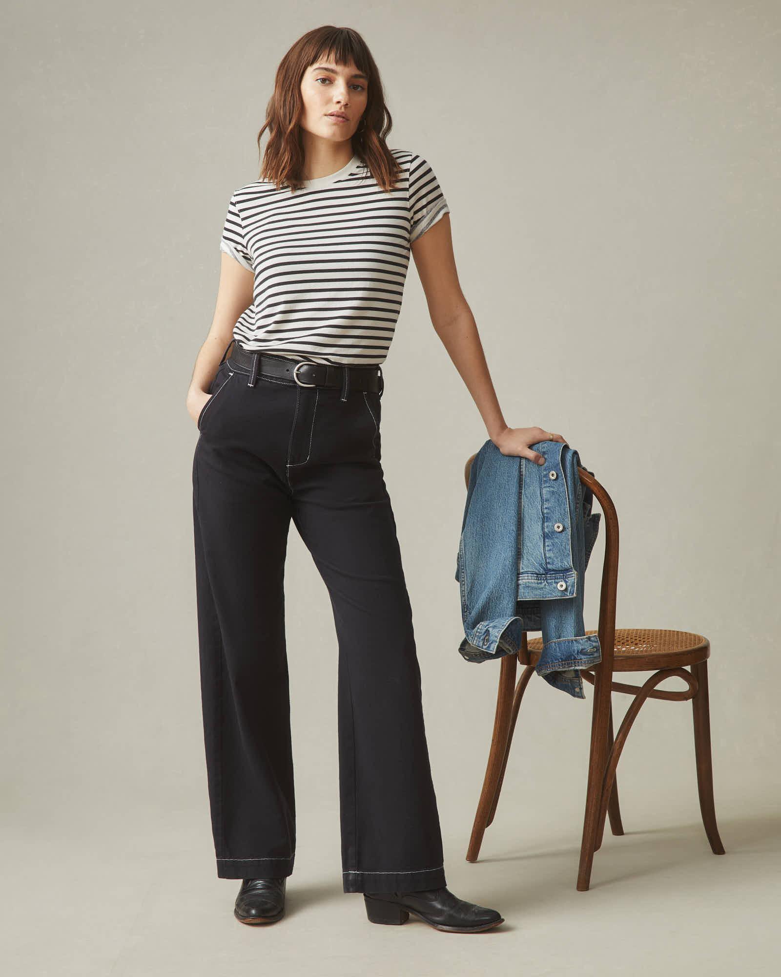 Women's Standard Crew Tee - Striped - Navy Stripe Female Product Image