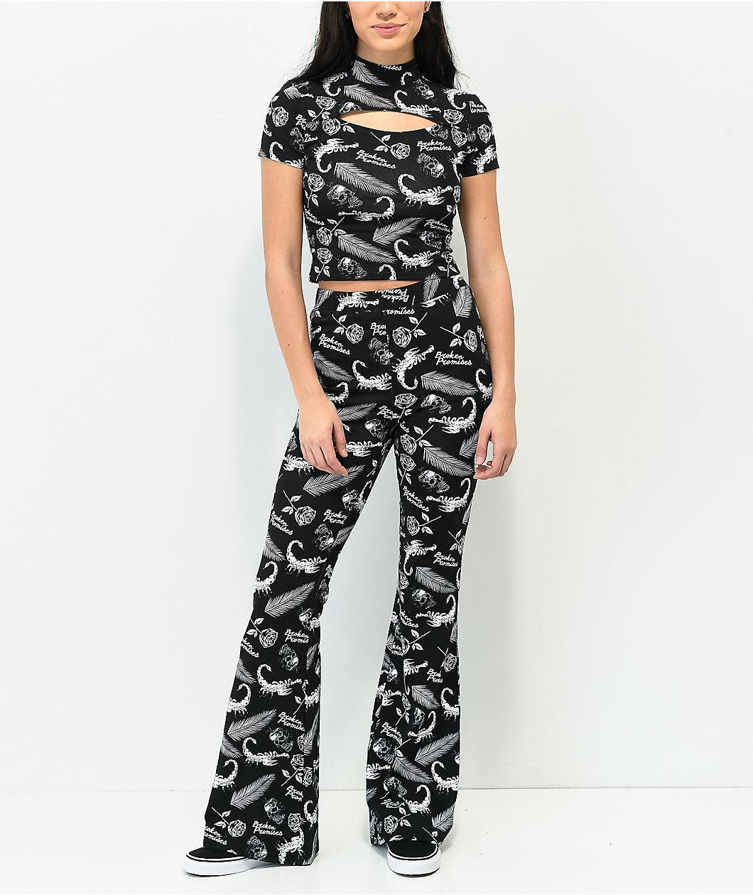 Broken Promises Tropic Disaster Black Flare Pants Product Image