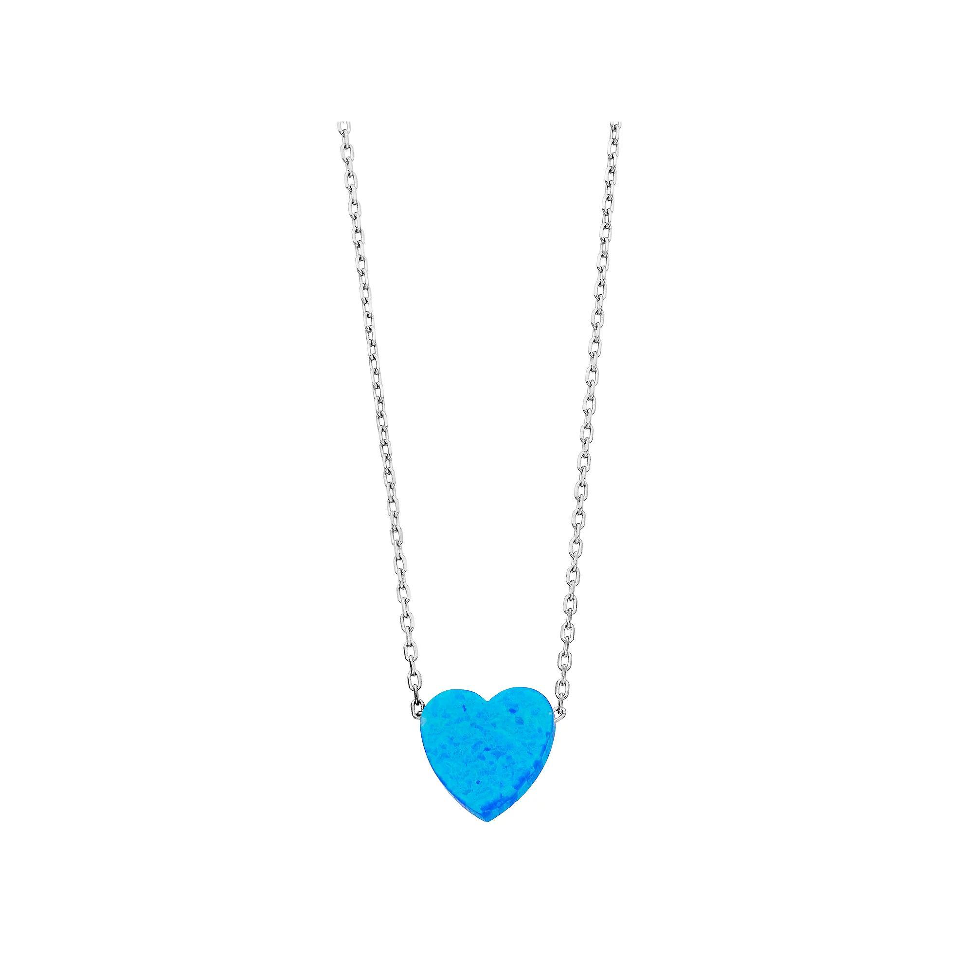 Gemminded Sterling Silver Lab-Created Blue Opal Heart Pendant Necklace, Women's, Size: 18" Product Image