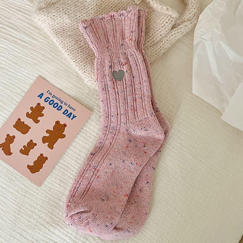 Heart Embroidered Ribbed Socks / Set Product Image
