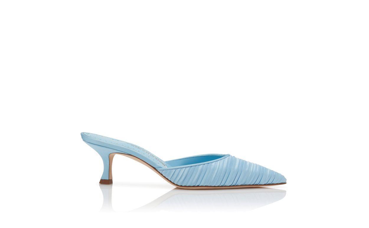CAROLYNEMU Light Blue Satin Pointed Toe Mules Product Image