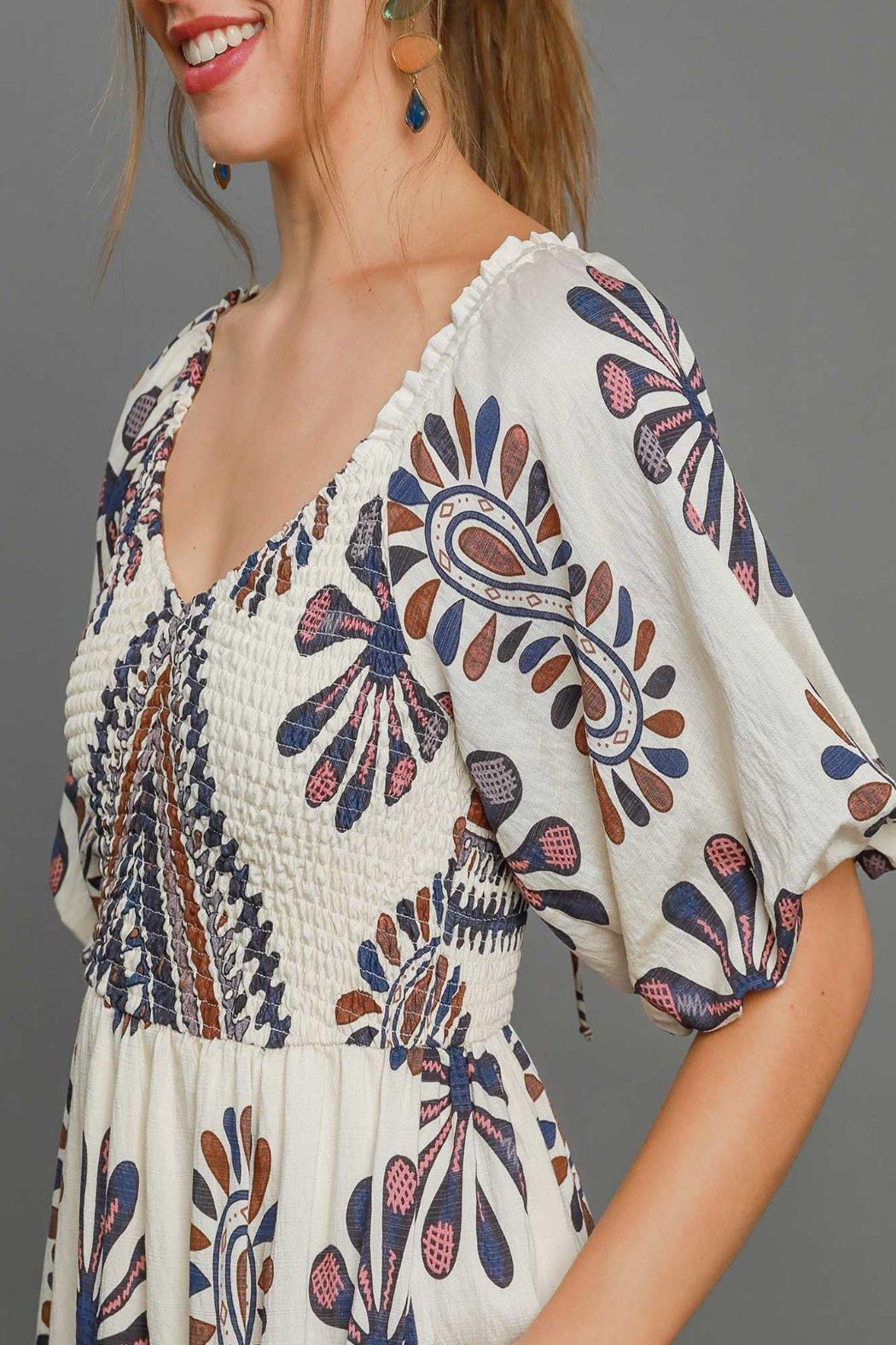 Smocked Print Midi Dress Product Image
