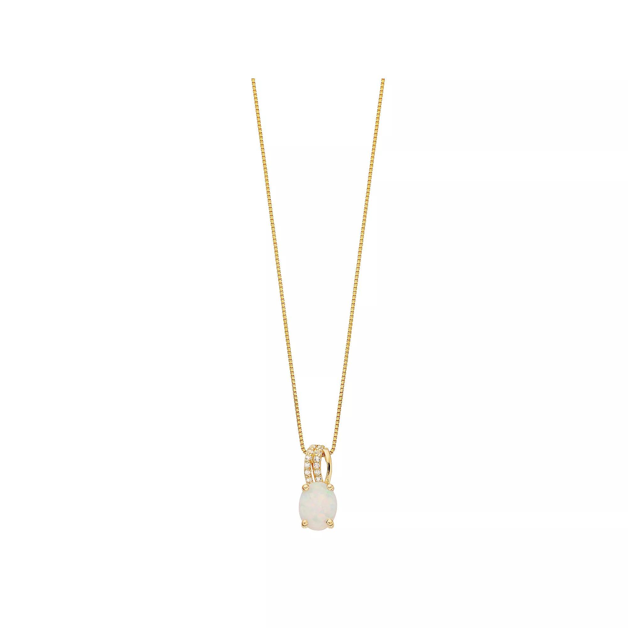 Gemminded Gold over Silver Lab-Created Opal Pendant Necklace, Women's, Size: 18", Gold Tone Product Image