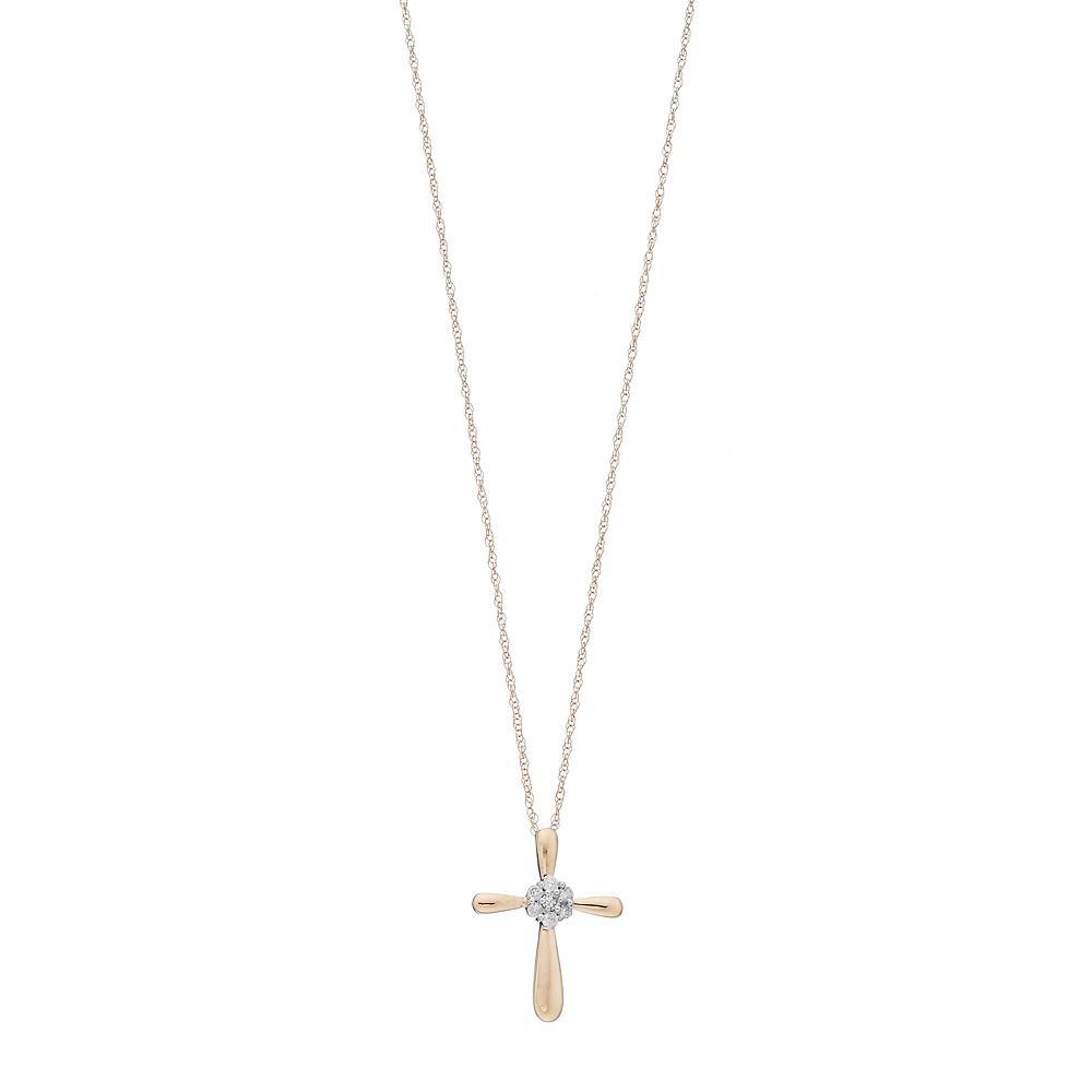 Celebration Gems 10k Gold 1/10 Carat T.W. Diamond Cluster Cross Pendant, Women's, Size: 18", Yellow Product Image