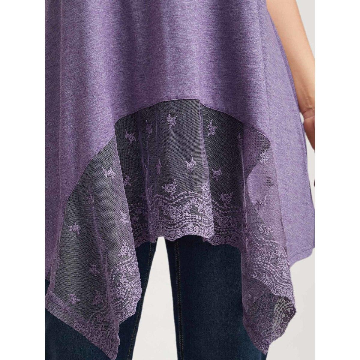 Plus Size Notched Collar Sheer Lace Hi-Low Hem Vest Women Mauve Elegant Patchwork Notched collar Everyday Tank Tops Camis BloomChic 26/4X Product Image